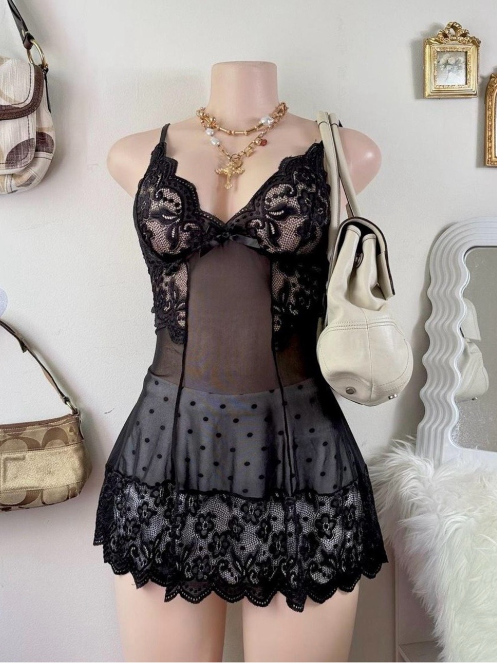 Sheer Lace women's intimate lingerie - Black
